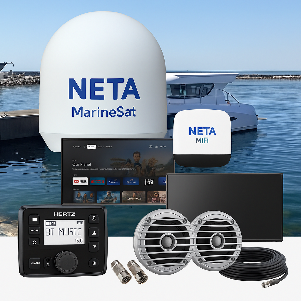 NETA MarineSat Premium Eğlence Sistemi – 3 TV + Hertz Marine + MiFi İnternet
