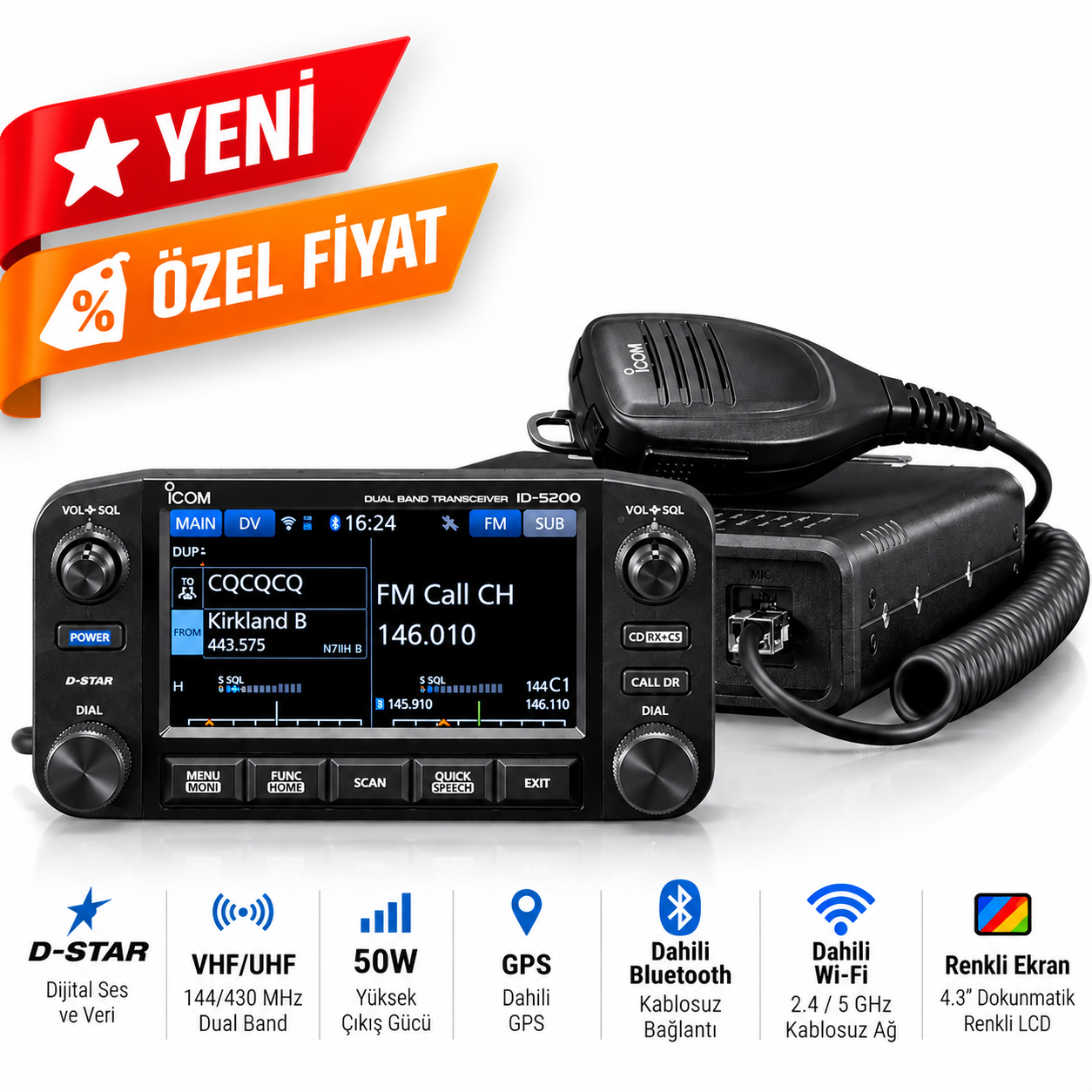 ICOM ID-5200E 50W VHF/UHF D-STAR En İyi Mobil Amatör Telsiz